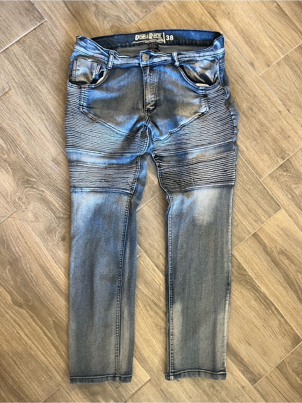 Diesel Men's Slim Straight moto biker Jeans in Washed Blue